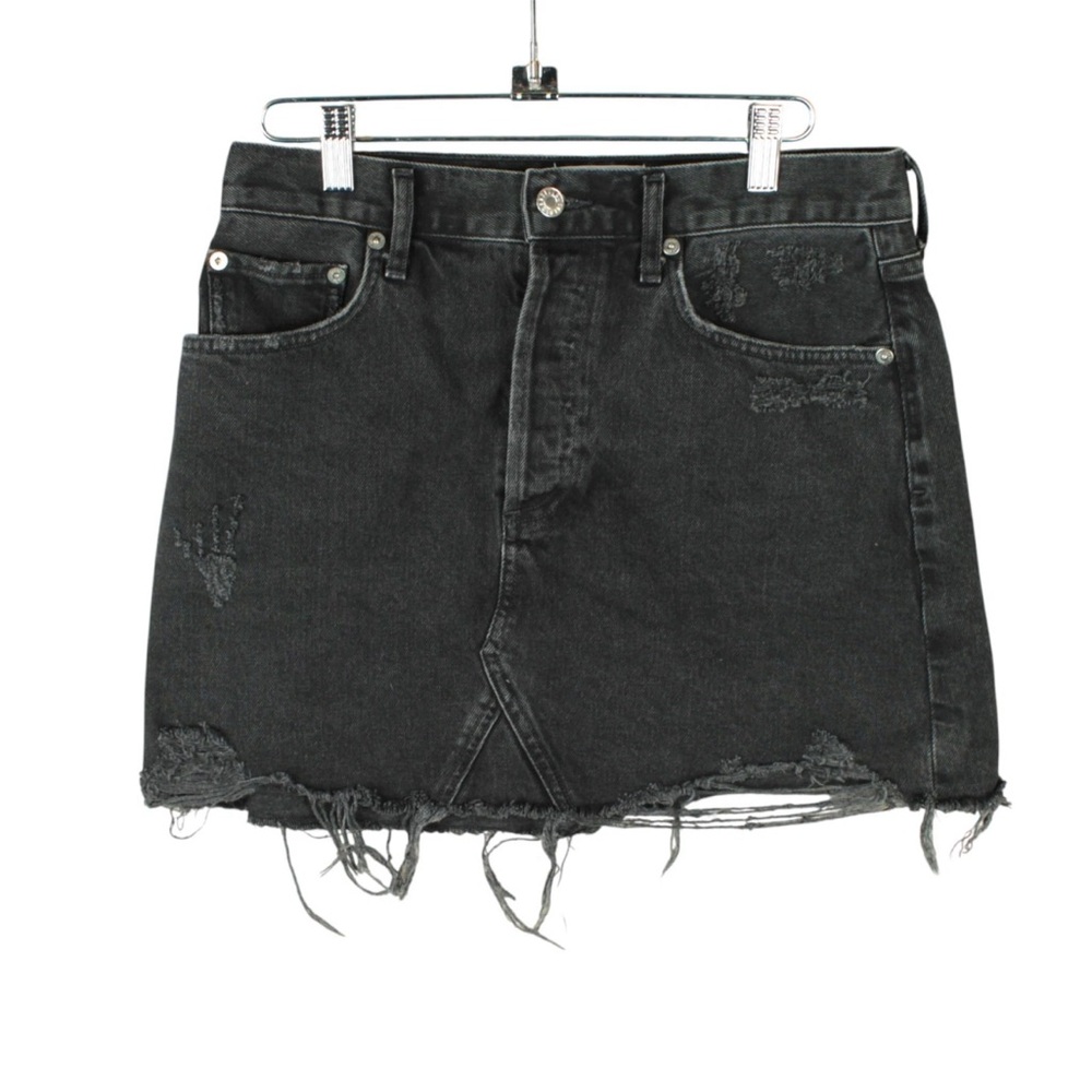 Agolde Women Distressed Denim Mini Skirt Dark Wash 28 Frayed Jean High Rise